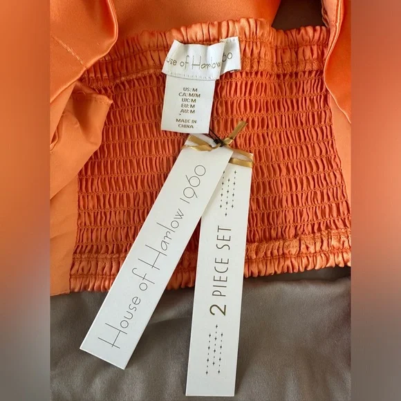 House of Harlow 1960 Orange Satin Crop Top & Wide-Leg Pant Set Chic | NWT S & M - Picture 12 of 12